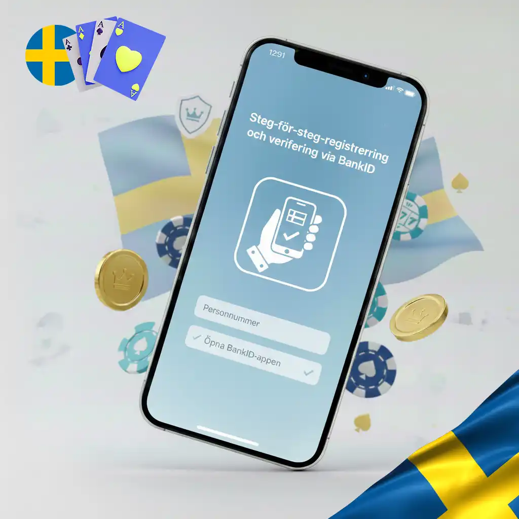 Mobiltelefon med BankID-symbol och registreringssteg